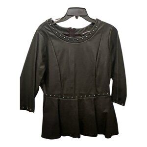 Black Faux Leather Peplum Top - Size 14/16